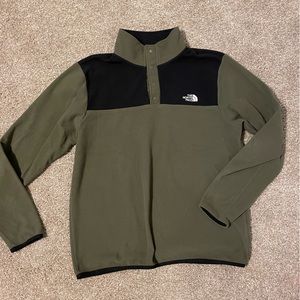 OD green North Face fleece pullover